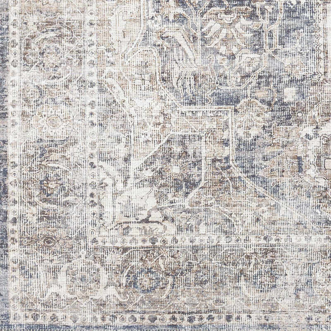 Antique look Transitional Charcoal, Ivory and Brown Medallion Machine washable Rug - The Rug Decor