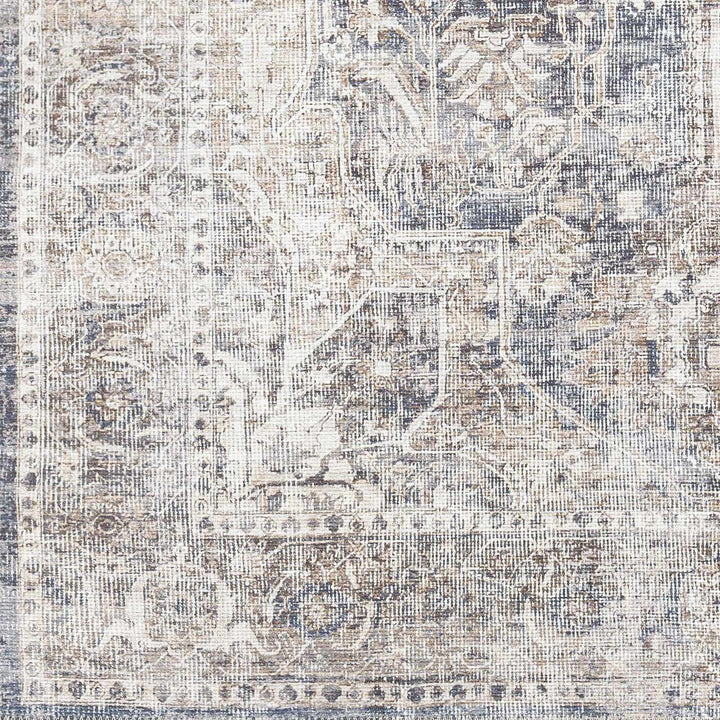 Antique look Transitional Charcoal, Ivory and Brown Medallion Machine washable Rug - The Rug Decor