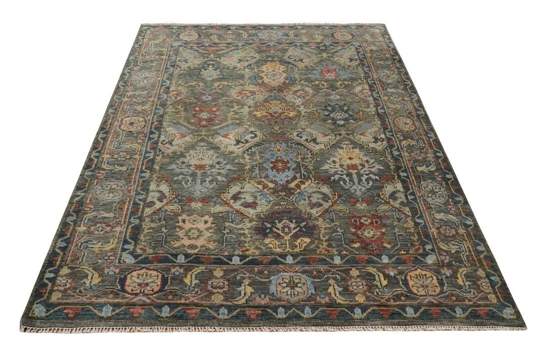 Antique Moss 5x8, 6x9, 8x10, 9x12, 10x14 and 12x15 All Wool Traditional Persian Charcoal, Brown and Blue Vibrant Hand knotted Oushak Area Rug | TRDCP724 - The Rug Decor
