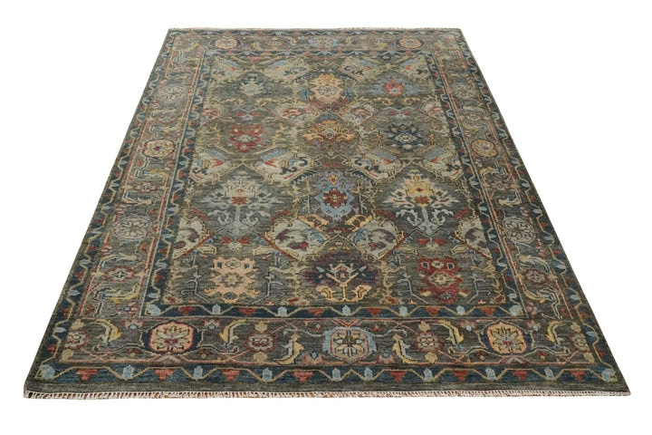 Antique Moss 5x8, 6x9, 8x10, 9x12, 10x14 and 12x15 All Wool Traditional Persian Charcoal, Brown and Blue Vibrant Hand knotted Oushak Area Rug | TRDCP724 - The Rug Decor
