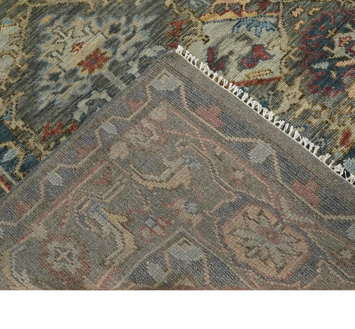 Antique Moss 5x8, 6x9, 8x10, 9x12, 10x14 and 12x15 All Wool Traditional Persian Charcoal, Brown and Blue Vibrant Hand knotted Oushak Area Rug | TRDCP724 - The Rug Decor