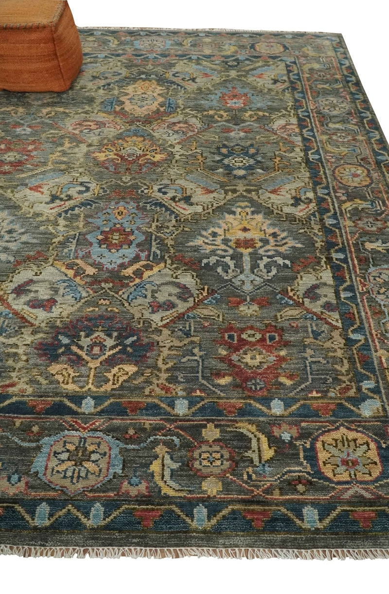 Antique Moss 5x8, 6x9, 8x10, 9x12, 10x14 and 12x15 All Wool Traditional Persian Charcoal, Brown and Blue Vibrant Hand knotted Oushak Area Rug | TRDCP724 - The Rug Decor