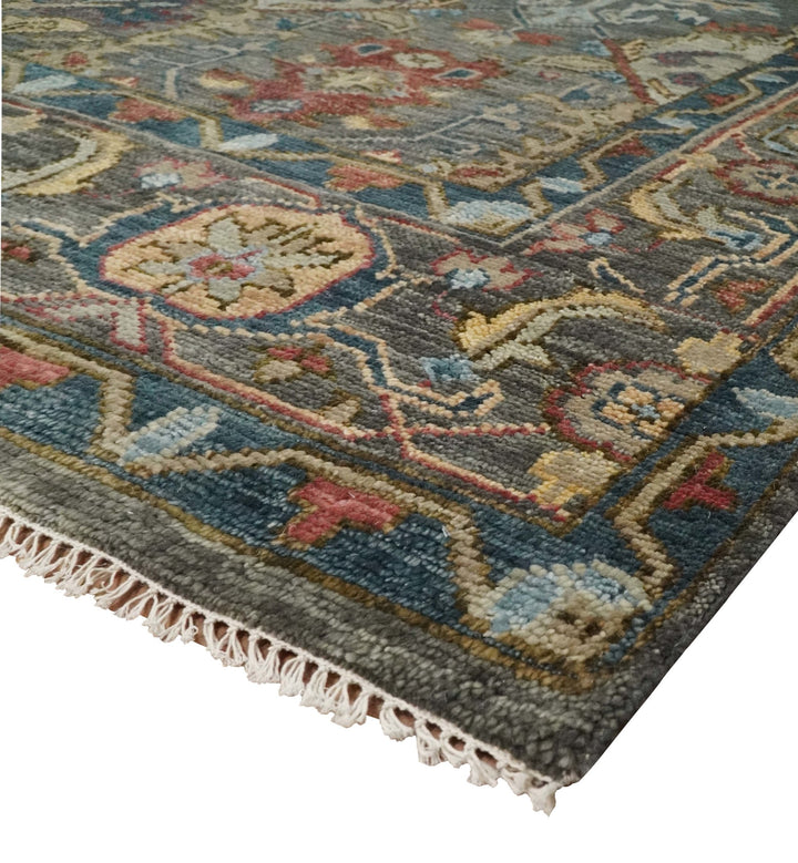 Antique Moss 5x8, 6x9, 8x10, 9x12, 10x14 and 12x15 All Wool Traditional Persian Charcoal, Brown and Blue Vibrant Hand knotted Oushak Area Rug | TRDCP724 - The Rug Decor