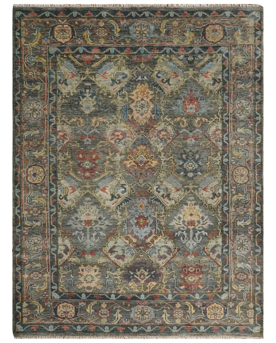 Antique Moss 5x8, 6x9, 8x10, 9x12, 10x14 and 12x15 All Wool Traditional Persian Charcoal, Brown and Blue Vibrant Hand knotted Oushak Area Rug | TRDCP724 - The Rug Decor