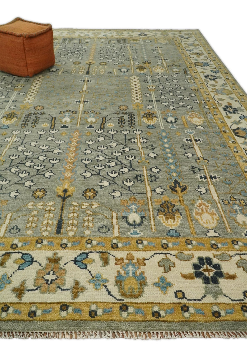 Antique Moss 5x8, 6x9, 8x10, 9x12, 10x14 and 12x15 Hand Knotted Silver and Gold Traditional Persian Vintage Heriz Serapi Wool Rug | TRDCP706 - The Rug Decor