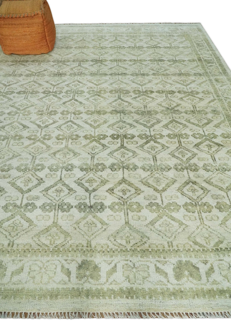 Antique Moss 6x9, 8x10, 9x12, 10x14 and 12x15 Hand Knotted Turkish Silver and Olive Traditional Antique Persian Low Pile Area Rug | TRDCP1123 - The Rug Decor