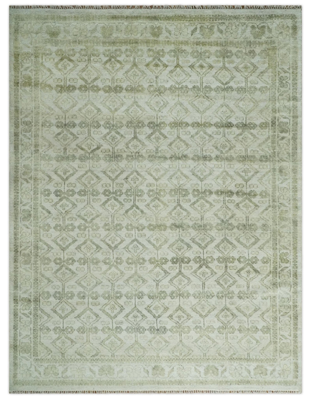 Antique Moss 6x9, 8x10, 9x12, 10x14 and 12x15 Hand Knotted Turkish Silver and Olive Traditional Antique Persian Low Pile Area Rug | TRDCP1123 - The Rug Decor