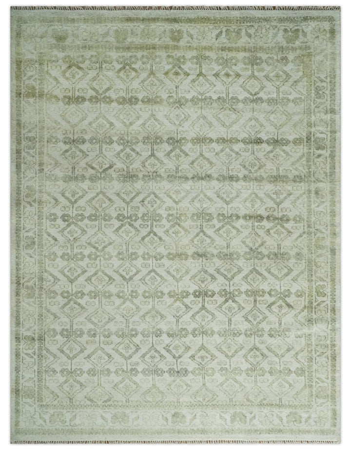 Antique Moss 6x9, 8x10, 9x12, 10x14 and 12x15 Hand Knotted Turkish Silver and Olive Traditional Antique Persian Low Pile Area Rug | TRDCP1123 - The Rug Decor