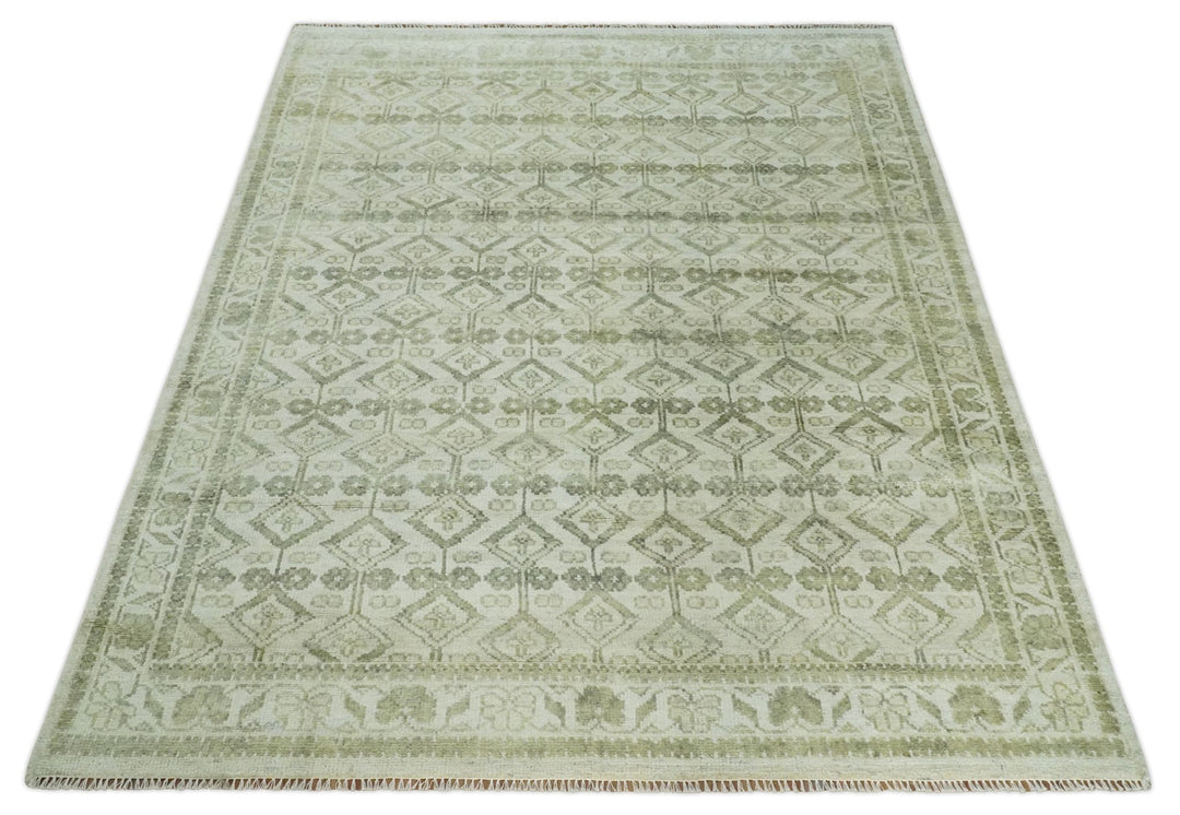 Antique Moss 6x9, 8x10, 9x12, 10x14 and 12x15 Hand Knotted Turkish Silver and Olive Traditional Antique Persian Low Pile Area Rug | TRDCP1123 - The Rug Decor