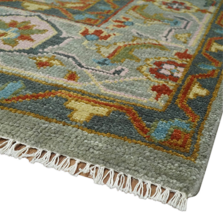 Antique Moss All Wool Traditional Persian Silver, Rust and Blue Hand knotted Oushak Area Rug | TRDCP718 - The Rug Decor