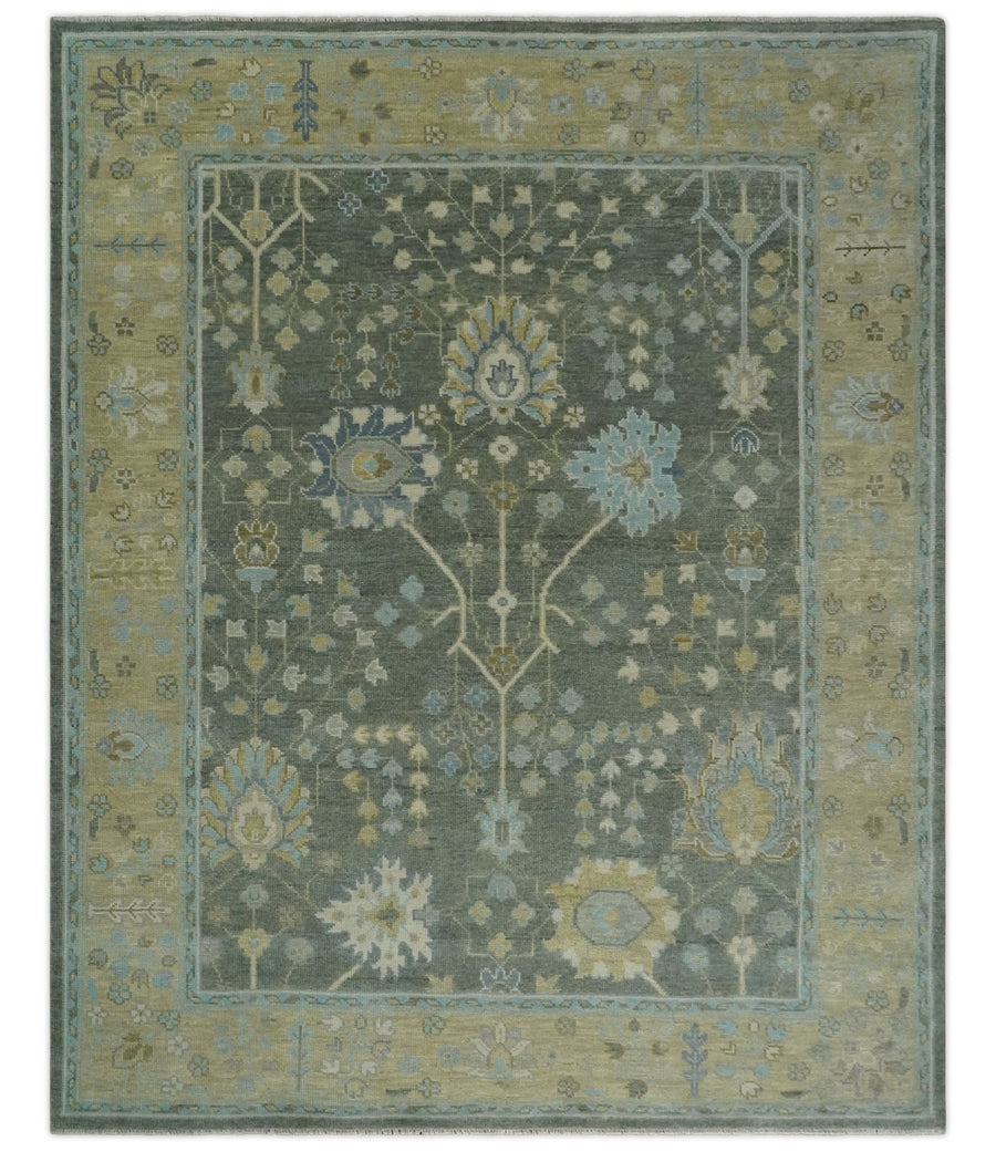 Antique Moss Charcoal 8x10, 9x12, 10x14 and 12x15 Hand Knotted Olive and Beige Traditional Persian Vintage Wool Rug | NT1 - The Rug Decor