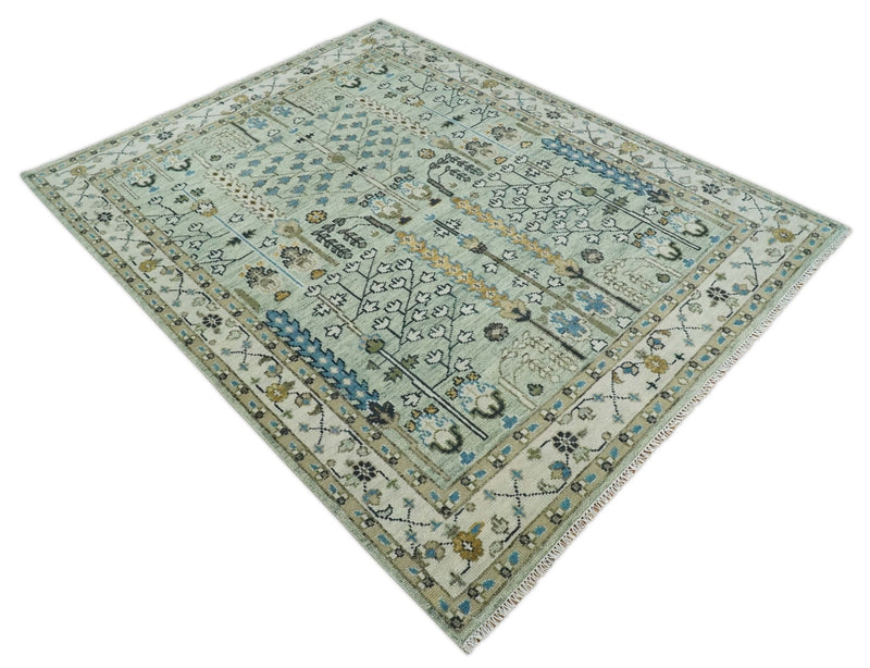 Antique Moss Green 5x8, 6x9, 8x10, 9x12, 10x14, 12x15 Wool Hand Knotted Traditional Ivory Vintage Persian Wool Area Rug | TRDCP663 - The Rug Decor