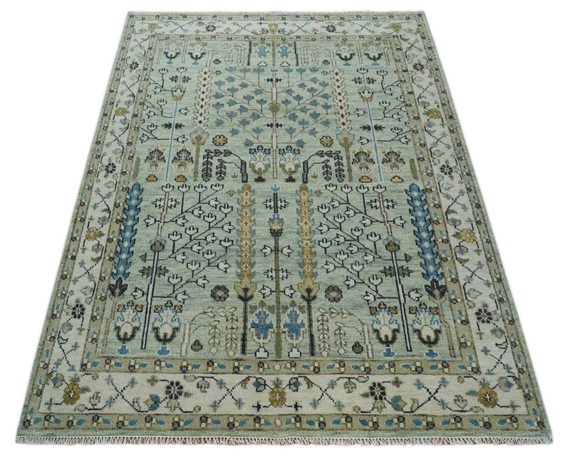 Antique Moss Green 5x8, 6x9, 8x10, 9x12, 10x14, 12x15 Wool Hand Knotted Traditional Ivory Vintage Persian Wool Area Rug | TRDCP663 - The Rug Decor