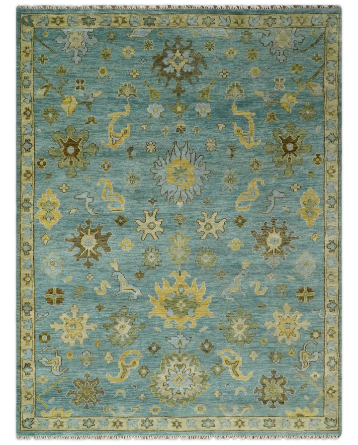 Antique Moss Green and Blue 5x8, 6x9, 8x10, 9x12, 10x14, 12x15 Wool Hand Knotted Traditional Vintage Persian Wool Area Rug | TRDCP815 - The Rug Decor