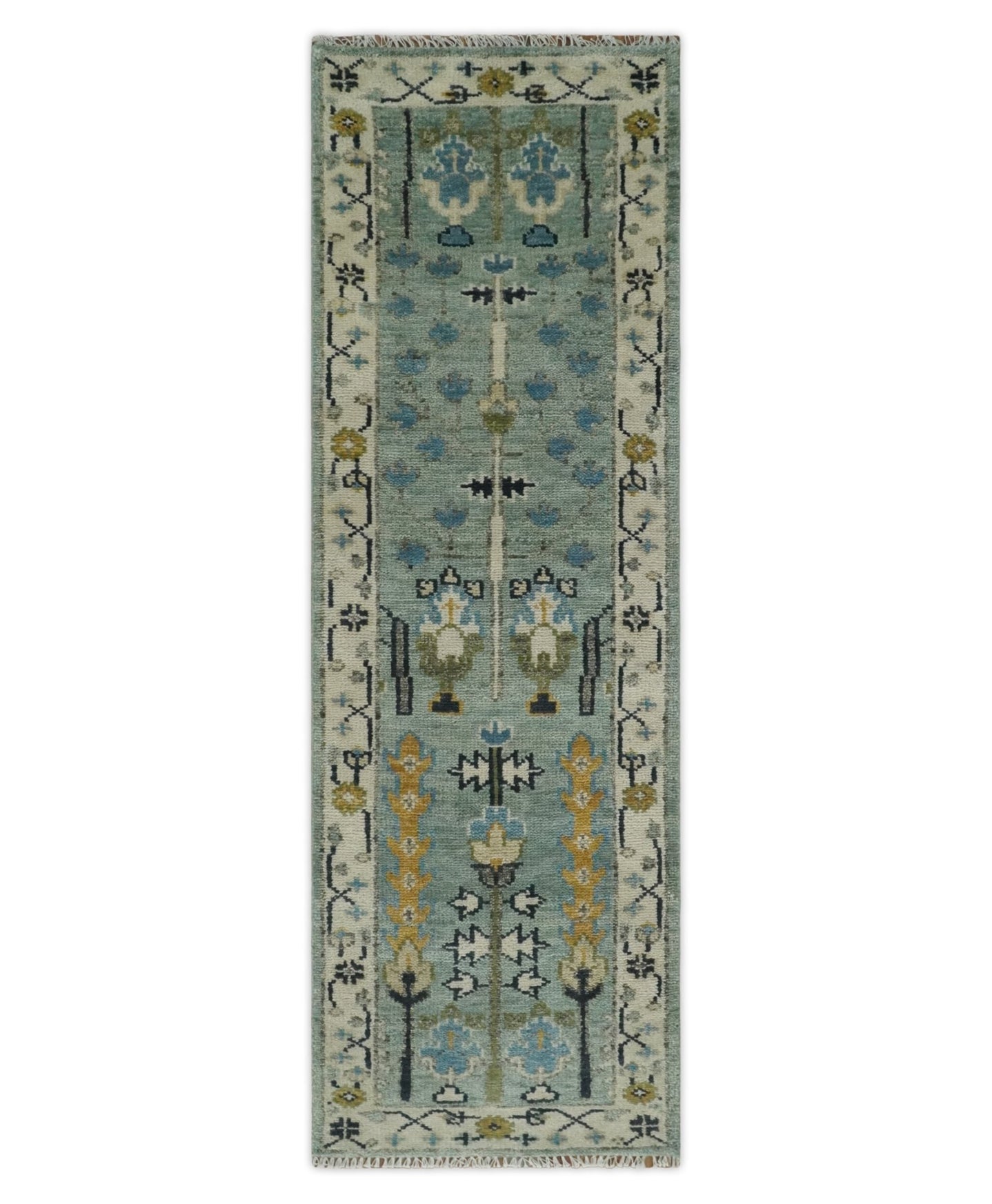 Antique Moss Green and Ivory Multi Size Wool Hand Knotted Traditional Vintage Wool Area Rug - The Rug Decor