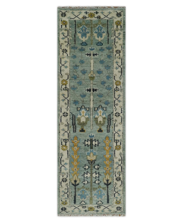 Antique Moss Green and Ivory Multi Size Wool Hand Knotted Traditional Vintage Wool Area Rug - The Rug Decor