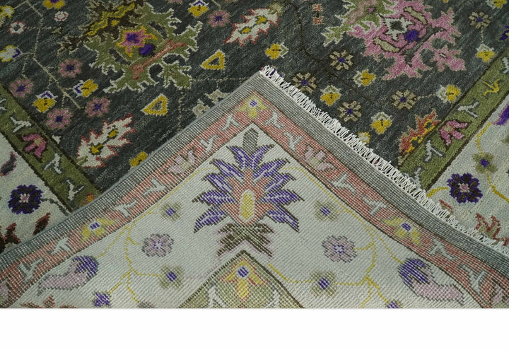 Antique Moss Hand Knotted 5x8, 6x9, 8x10, 9x12, 10x14 and 12x15 Charcoal, Ivory and Green Traditional Persian Oushak Wool Rug | TRDCP918912 - The Rug Decor