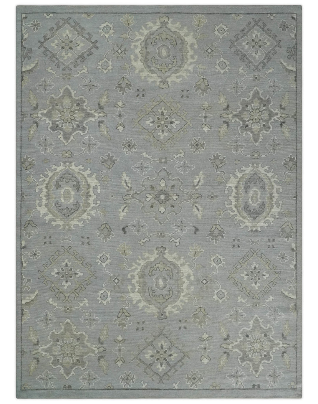 Antique Muted Silver Rug 8x11 Hand Knotted Turkish Silver, Beige and Brown Traditional Antique Persian Low Pile Area Rug | TRD2744811S - The Rug Decor