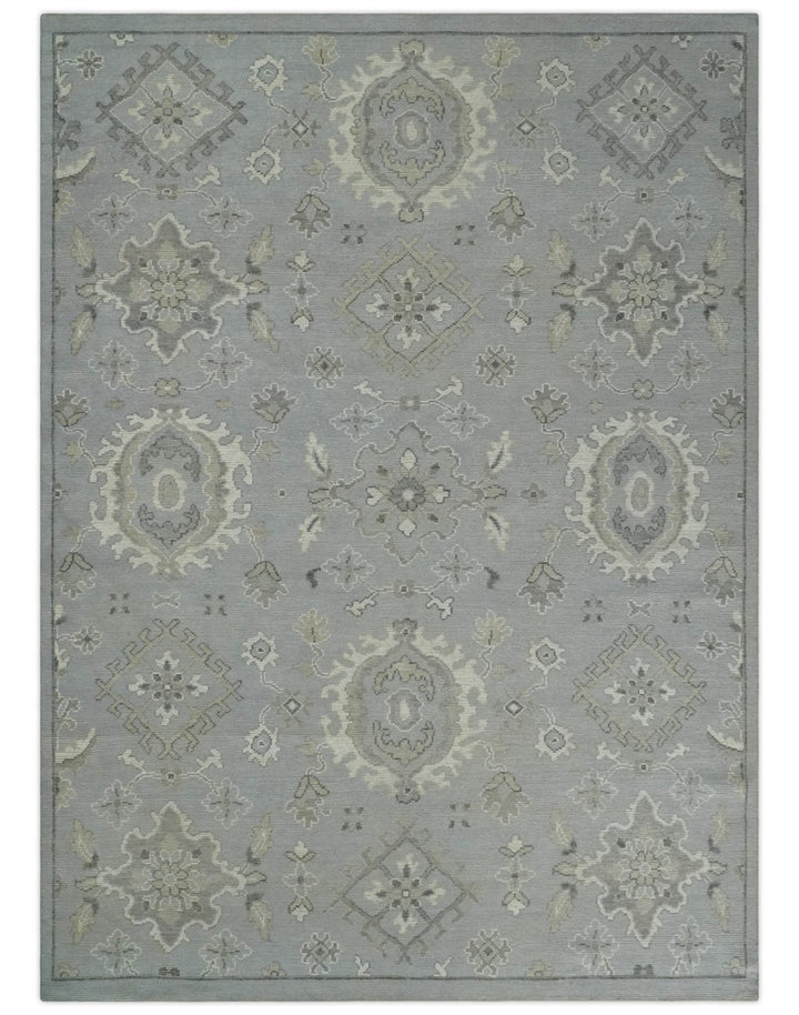 Antique Muted Silver Rug 8x11 Hand Knotted Turkish Silver, Beige and Brown Traditional Antique Persian Low Pile Area Rug | TRD2744811S - The Rug Decor
