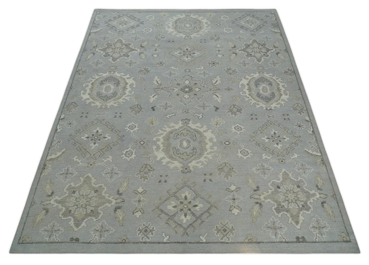 Antique Muted Silver Rug 8x11 Hand Knotted Turkish Silver, Beige and Brown Traditional Antique Persian Low Pile Area Rug | TRD2744811S - The Rug Decor