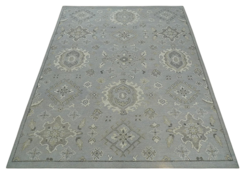 Antique Muted Silver Rug 8x11 Hand Knotted Turkish Silver, Beige and Brown Traditional Antique Persian Low Pile Area Rug | TRD2744811S - The Rug Decor