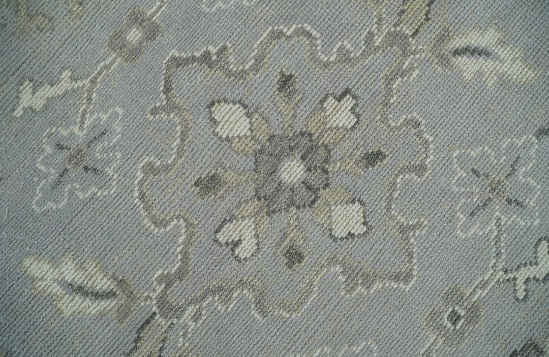Antique Muted Silver Rug 8x11 Hand Knotted Turkish Silver, Beige and Brown Traditional Antique Persian Low Pile Area Rug | TRD2744811S - The Rug Decor