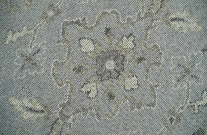 Antique Muted Silver Rug 8x11 Hand Knotted Turkish Silver, Beige and Brown Traditional Antique Persian Low Pile Area Rug | TRD2744811S - The Rug Decor