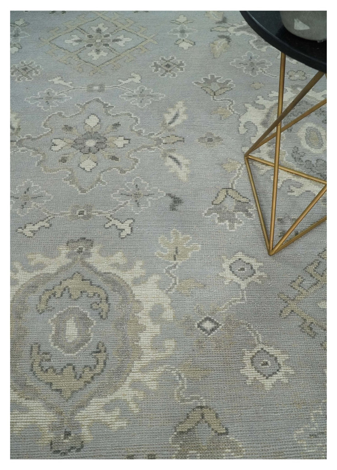 Antique Muted Silver Rug 8x11 Hand Knotted Turkish Silver, Beige and Brown Traditional Antique Persian Low Pile Area Rug | TRD2744811S - The Rug Decor