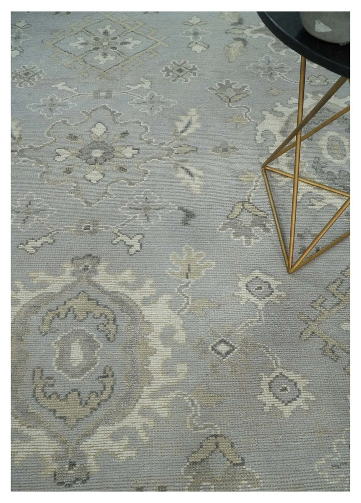Antique Muted Silver Rug 8x11 Hand Knotted Turkish Silver, Beige and Brown Traditional Antique Persian Low Pile Area Rug | TRD2744811S - The Rug Decor