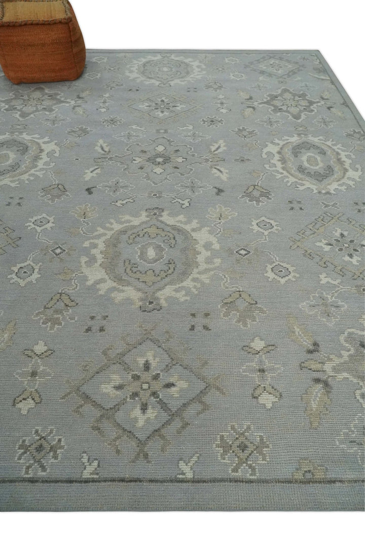 Antique Muted Silver Rug 8x11 Hand Knotted Turkish Silver, Beige and Brown Traditional Antique Persian Low Pile Area Rug | TRD2744811S - The Rug Decor