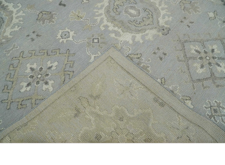 Antique Muted Silver Rug 8x11 Hand Knotted Turkish Silver, Beige and Brown Traditional Antique Persian Low Pile Area Rug | TRD2744811S - The Rug Decor