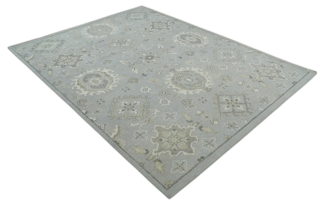 Antique Muted Silver Rug 8x11 Hand Knotted Turkish Silver, Beige and Brown Traditional Antique Persian Low Pile Area Rug | TRD2744811S - The Rug Decor