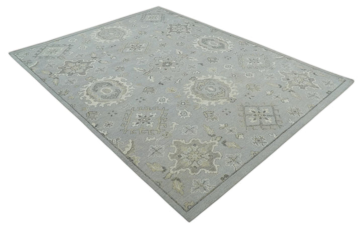 Antique Muted Silver Rug 8x11 Hand Knotted Turkish Silver, Beige and Brown Traditional Antique Persian Low Pile Area Rug | TRD2744811S - The Rug Decor