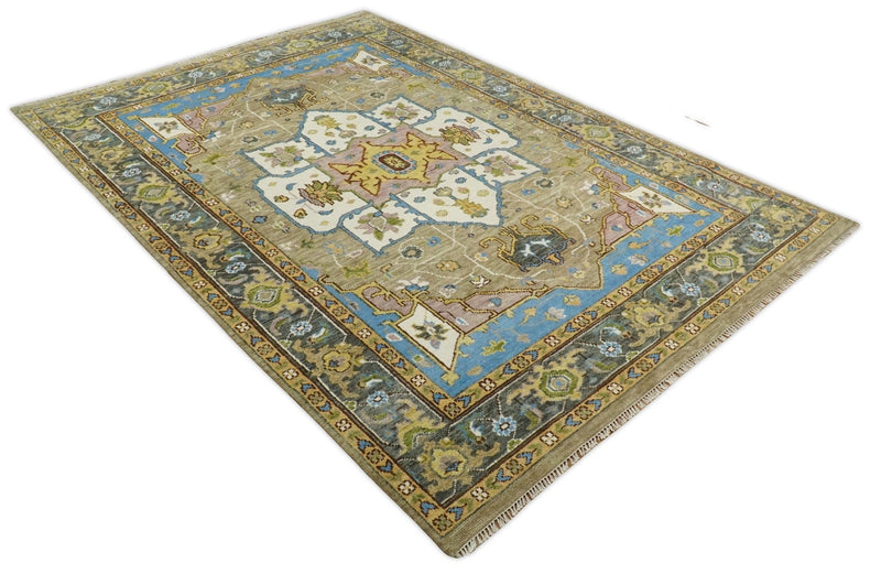 Antique Olive 9x12 Hand Knotted Ivory and Gold Traditional Persian Rug | TRDCP701912 - The Rug Decor