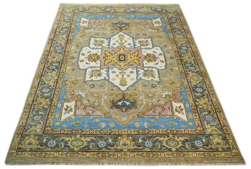 Antique Olive 9x12 Hand Knotted Ivory and Gold Traditional Persian Rug | TRDCP701912 - The Rug Decor