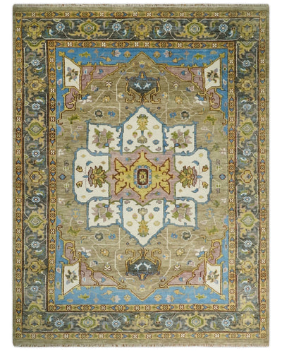 Antique Olive 9x12 Hand Knotted Ivory and Gold Traditional Persian Rug | TRDCP701912 - The Rug Decor