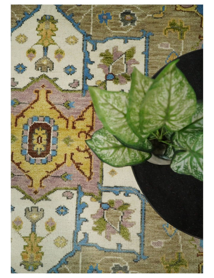 Antique Olive 9x12 Hand Knotted Ivory and Gold Traditional Persian Rug | TRDCP701912 - The Rug Decor