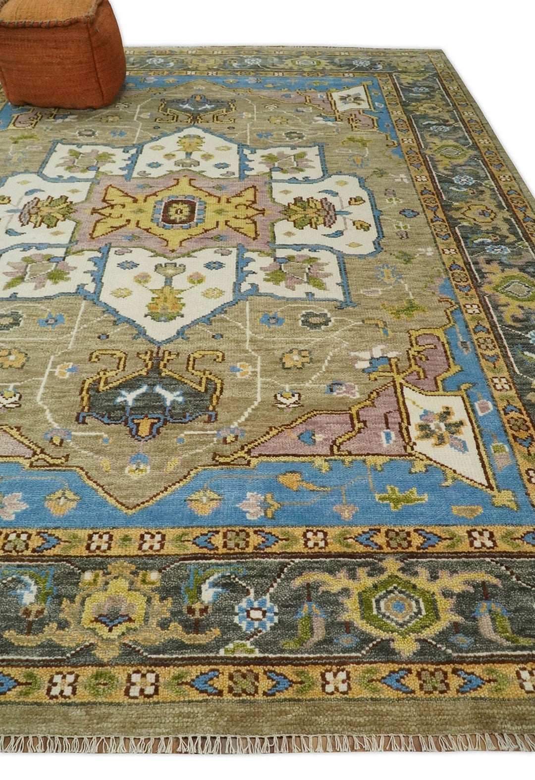 Antique Olive 9x12 Hand Knotted Ivory and Gold Traditional Persian Rug | TRDCP701912 - The Rug Decor