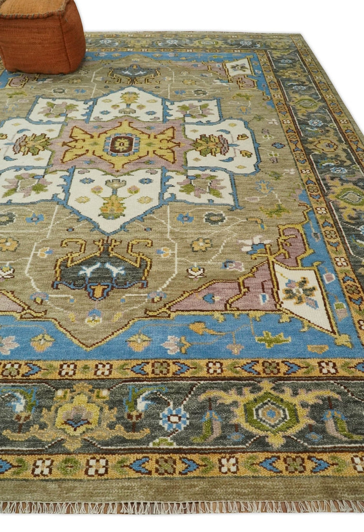 Antique Olive 9x12 Hand Knotted Ivory and Gold Traditional Persian Rug | TRDCP701912 - The Rug Decor