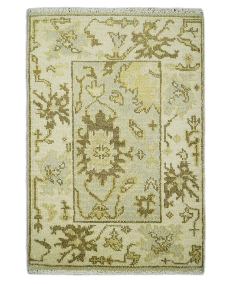 Antique Oushak 2x3 Beige and Brown Hand Knotted Entryway Wool Area Rug | TRD1925223 - The Rug Decor