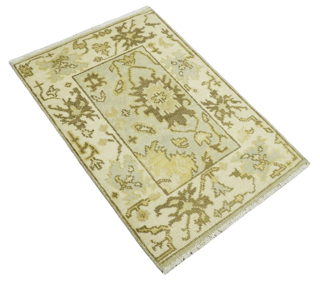 Antique Oushak 2x3 Beige and Brown Hand Knotted Entryway Wool Area Rug | TRD1925223 - The Rug Decor