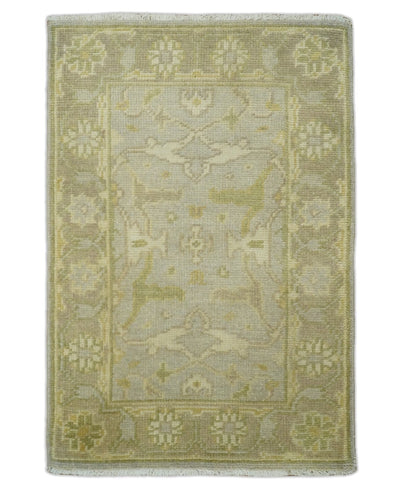 Antique Oushak 2x3 Olive and Brown Hand Knotted Entryway Wool Area Rug | TRD2533823 - The Rug Decor