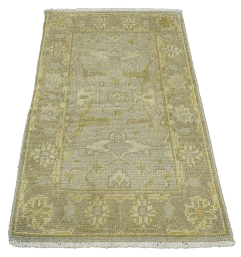Antique Oushak 2x3 Olive and Brown Hand Knotted Entryway Wool Area Rug | TRD2533823 - The Rug Decor