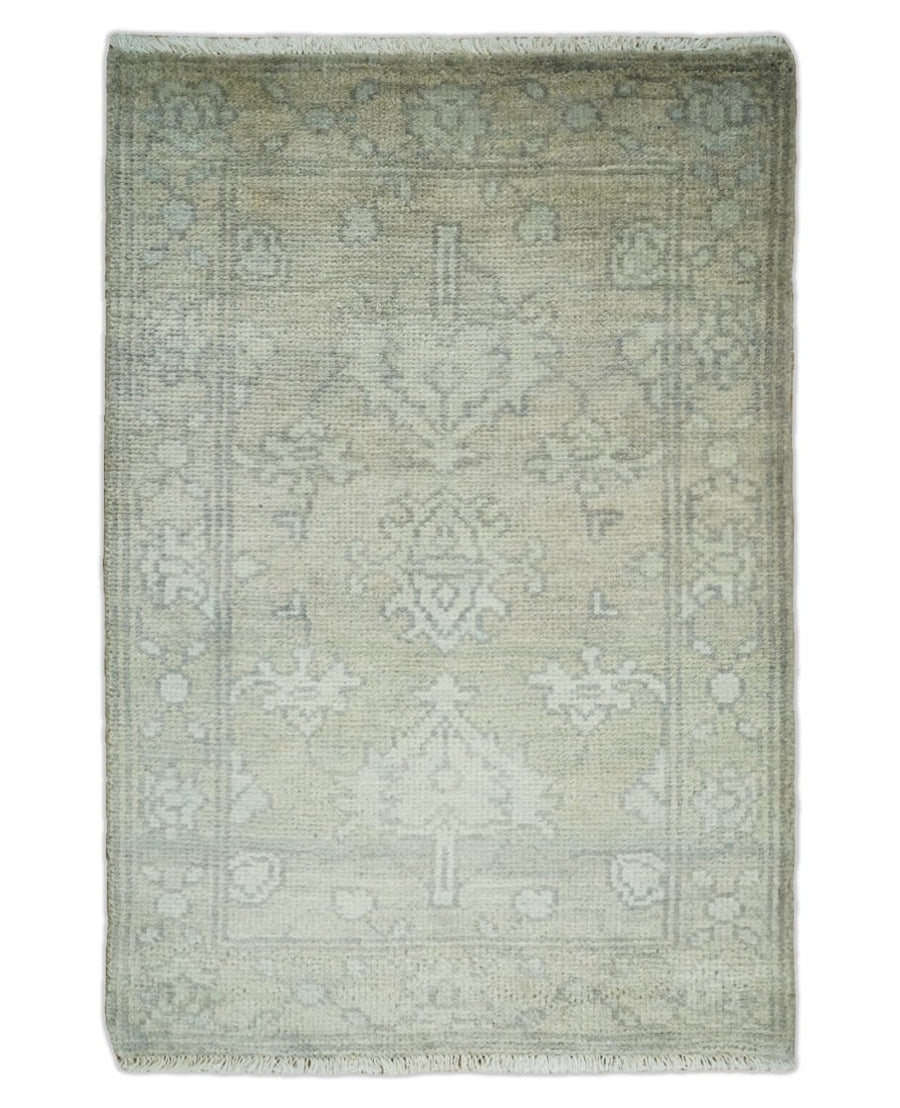 Antique Oushak 2x3 Silver and Beige Hand Knotted Entryway Wool Area Rug | TRD2954323 - The Rug Decor