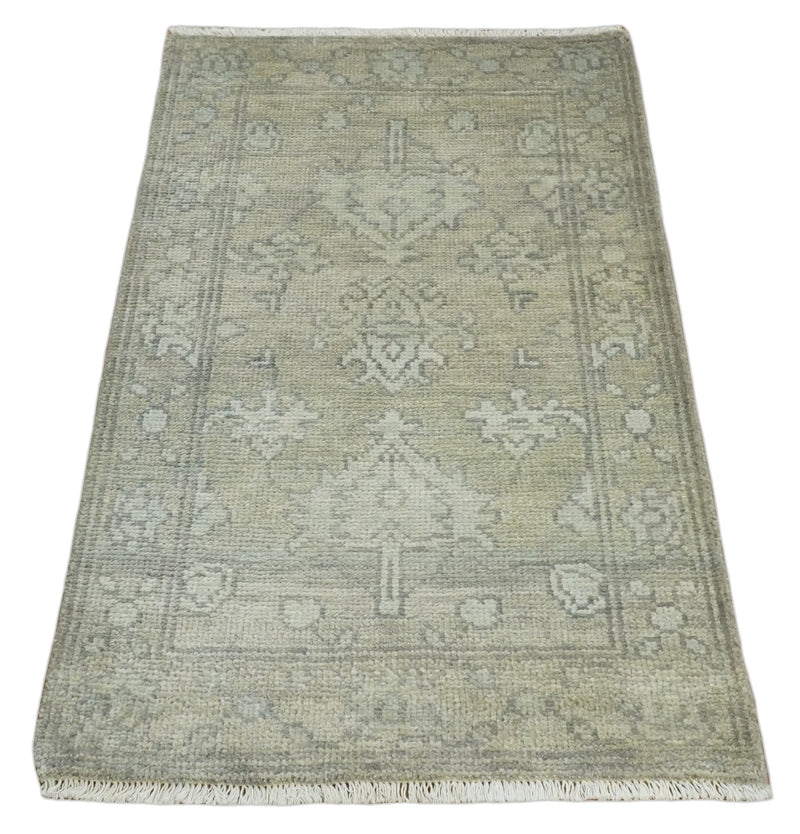 Antique Oushak 2x3 Silver and Beige Hand Knotted Entryway Wool Area Rug | TRD2954323 - The Rug Decor