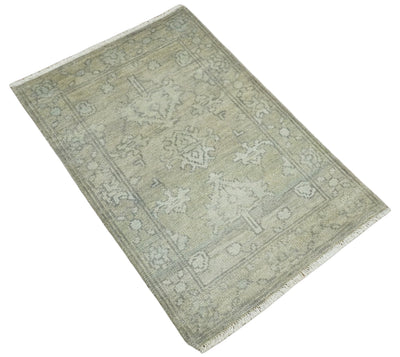 Antique Oushak 2x3 Silver and Beige Hand Knotted Entryway Wool Area Rug | TRD2954323 - The Rug Decor