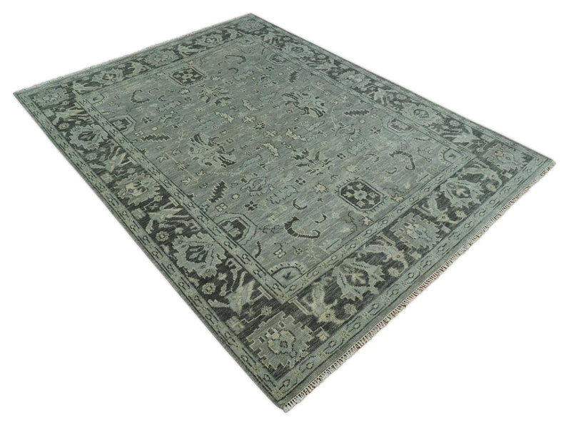 Antique Oushak Hand Knotted 5x8, 6x9, 8x10, 9x12, 10x14 and 12x15 Silver and Charcoal Traditional Persian Wool Rug | TRDCP882912 - The Rug Decor