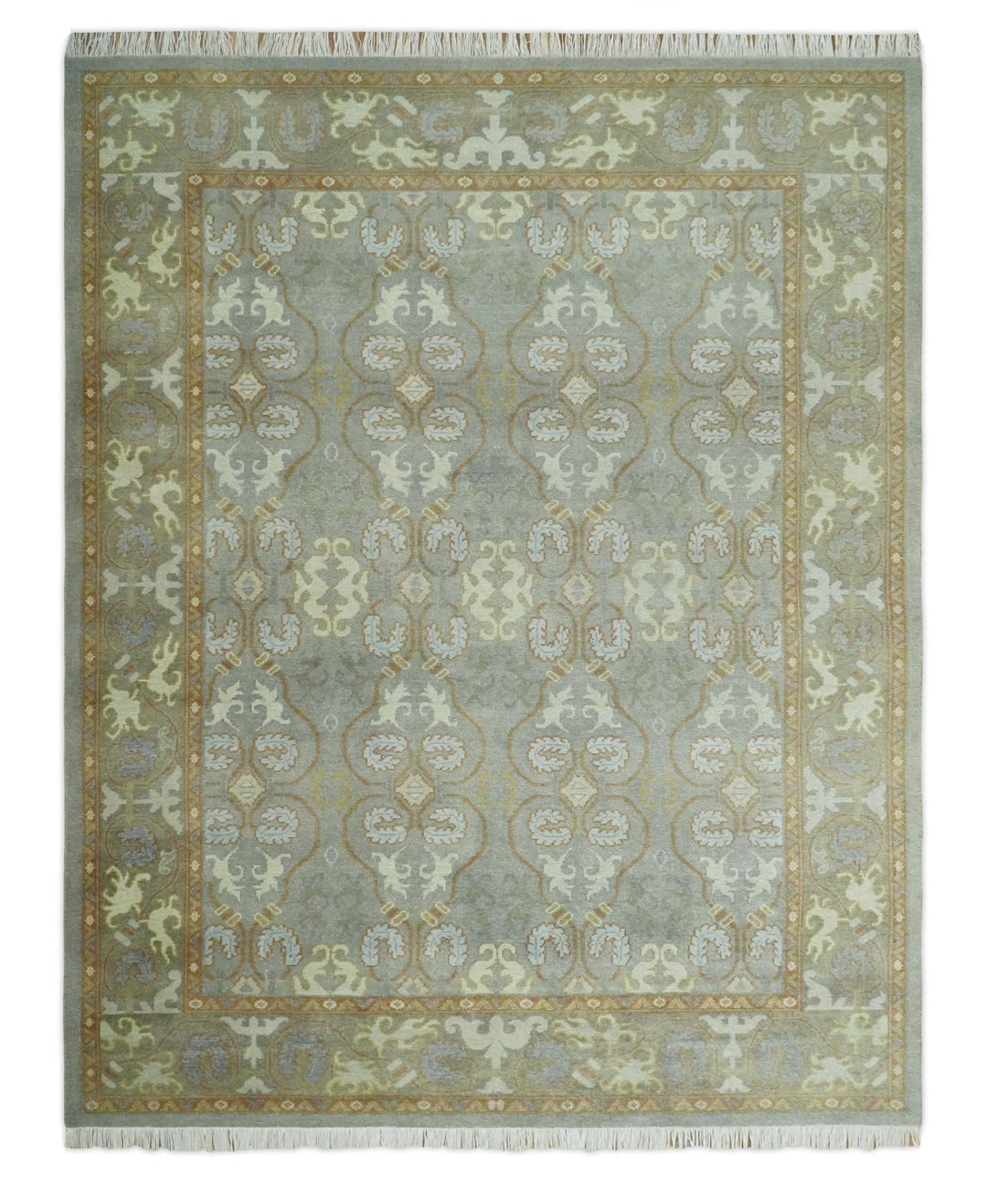 Antique Persian 8x10 Hand Knotted Gray and Beige Traditional Persian Oushak Wool Rug | AC1810 - The Rug Decor