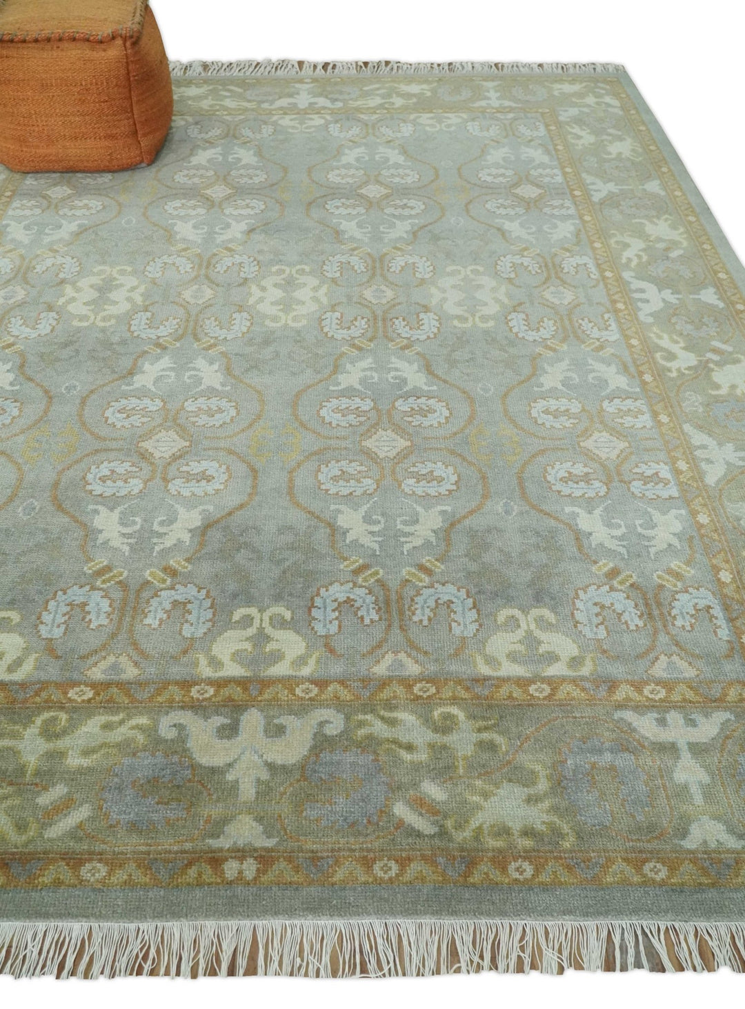 Antique Persian 8x10 Hand Knotted Gray and Beige Traditional Persian Oushak Wool Rug | AC1810 - The Rug Decor
