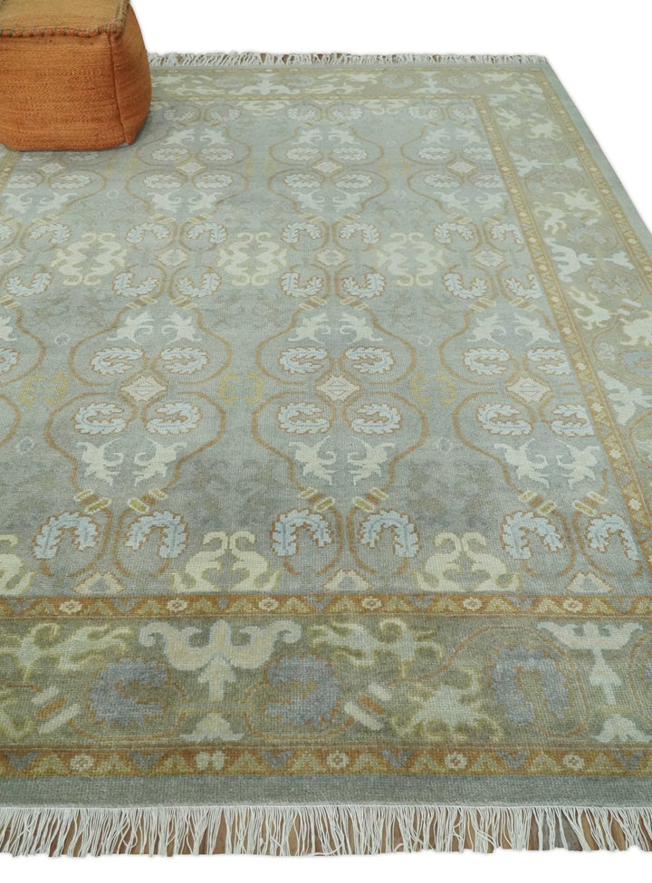 Antique Persian 8x10 Hand Knotted Gray and Beige Traditional Persian Oushak Wool Rug | AC1810 - The Rug Decor